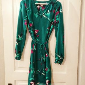 Vibrant teal green floral crepe work shift dress